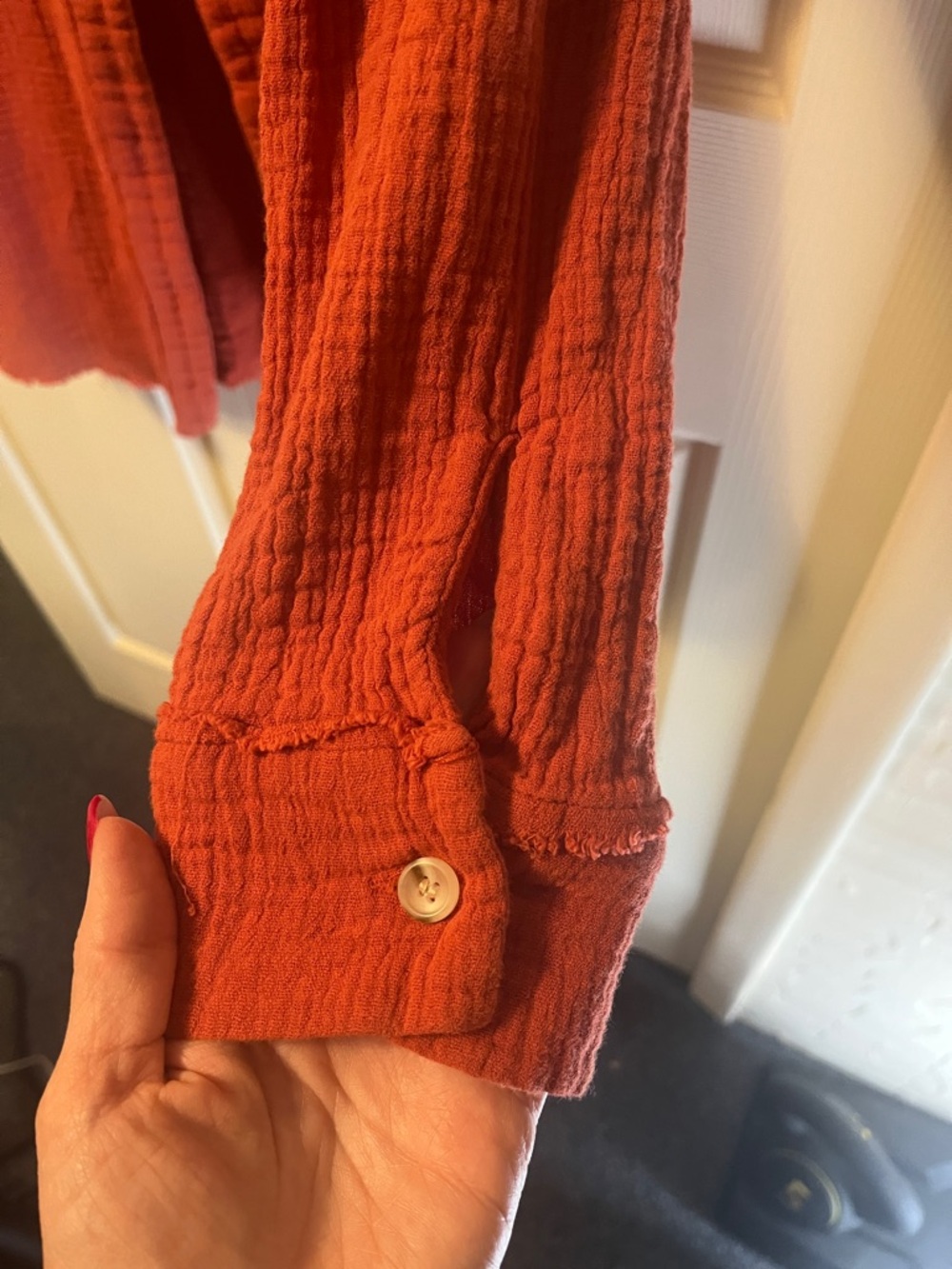 LA MIEL Brick Red Textured Button-Up Shirt - Picture 6 of 8